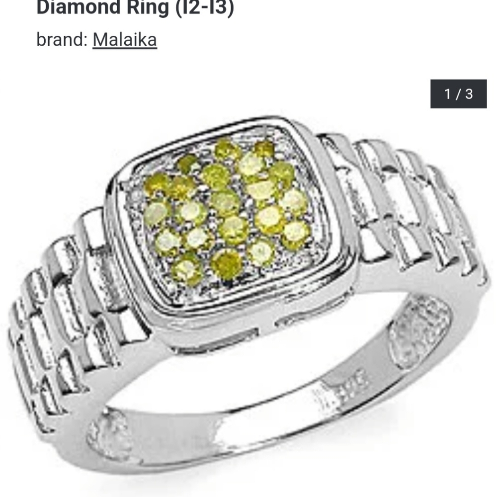 Malaika Sterling Silver Sz 7 1/4 tdw Yellow Diamond Ring